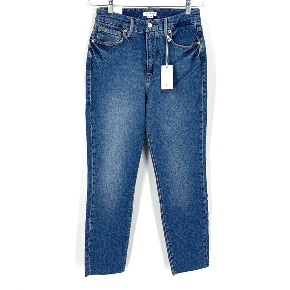 Good American Good Crop Raw Hem Slim Jeans Blue 940 Size 8/29 NWT - Picture 3 of 8